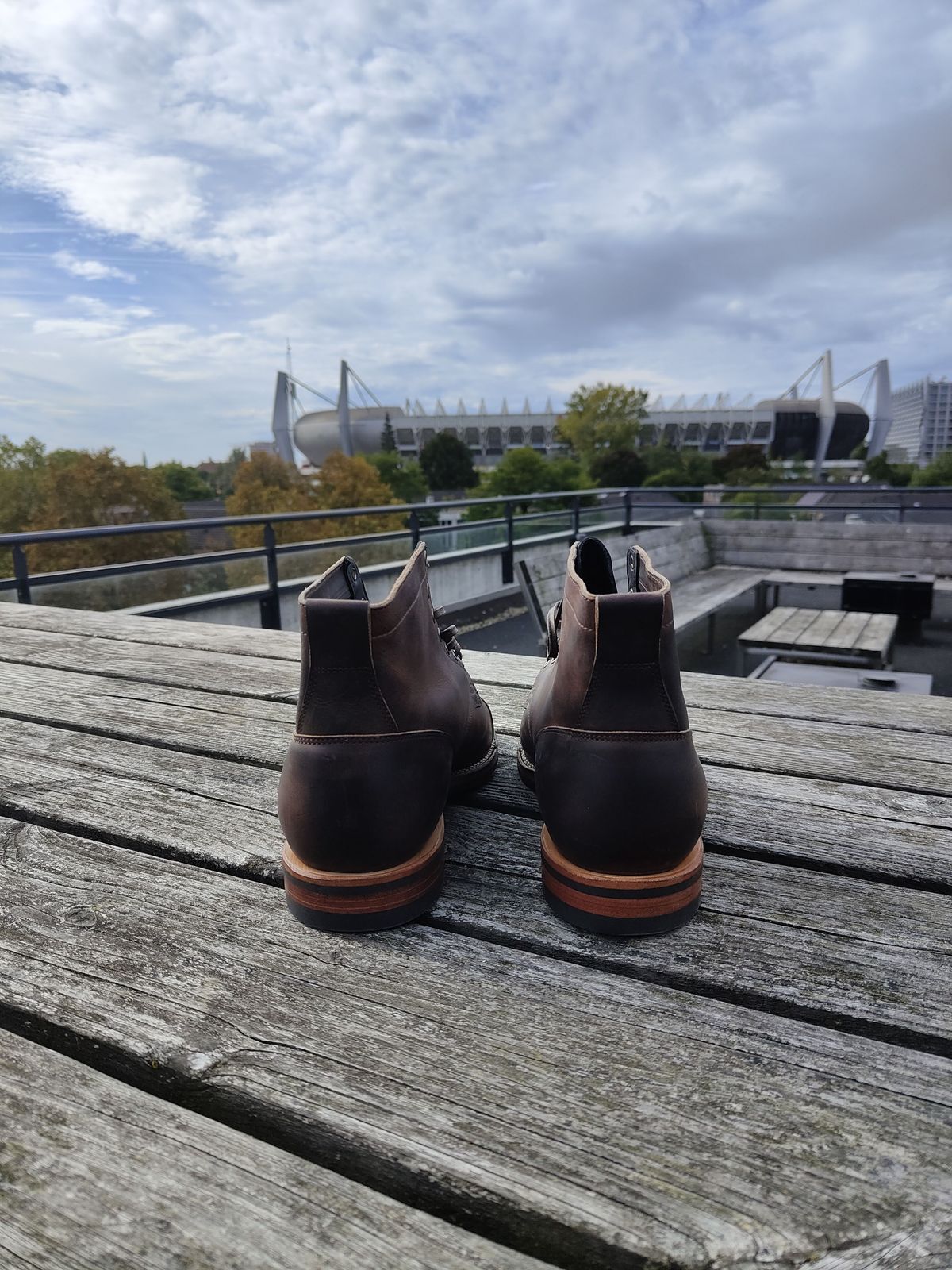 Photo by patinathunderdome on October 1, 2021 of the Viberg Service Boot in Horween Rowdy Dachshund.