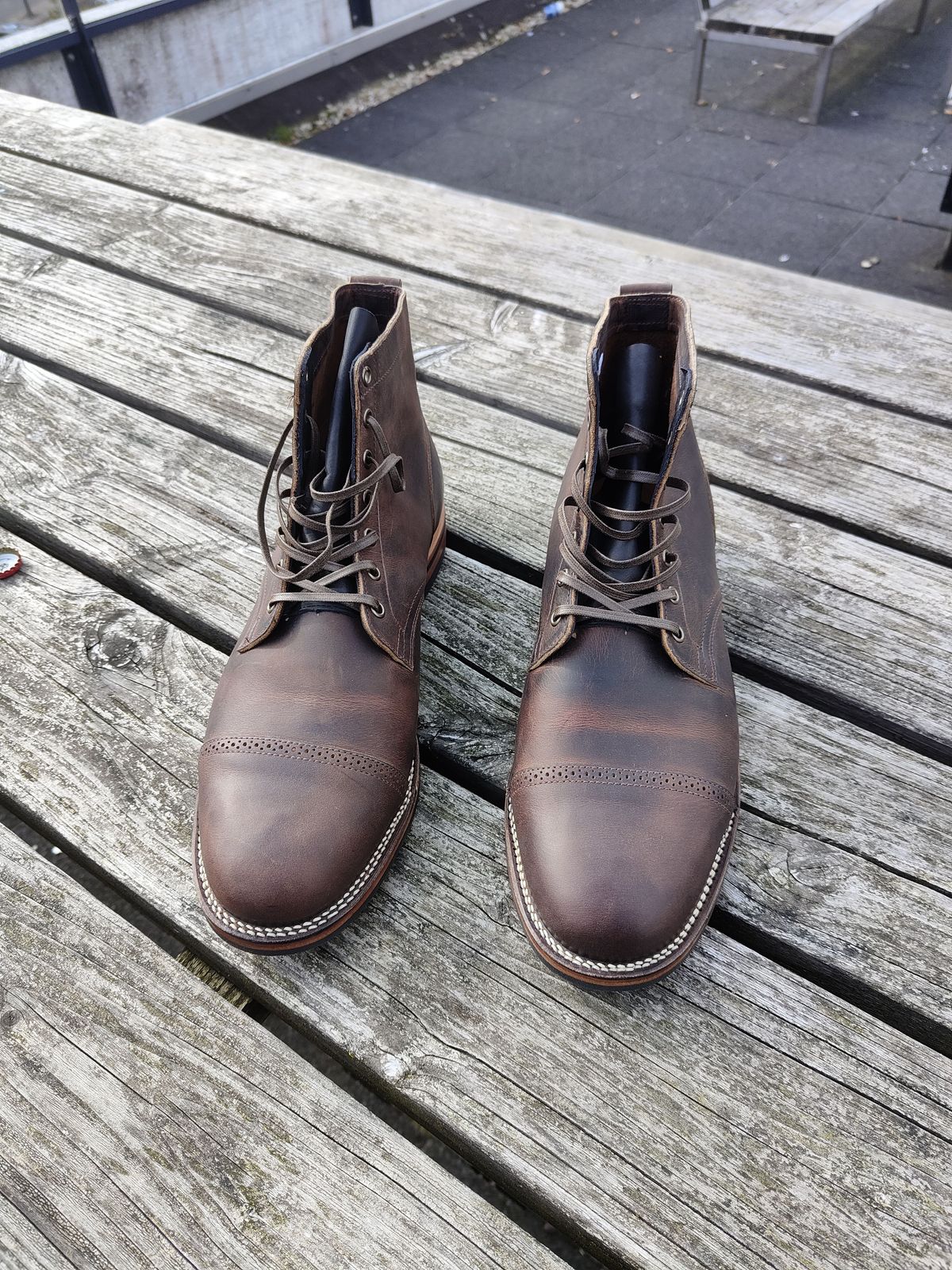 Photo by patinathunderdome on October 1, 2021 of the Viberg Service Boot in Horween Rowdy Dachshund.