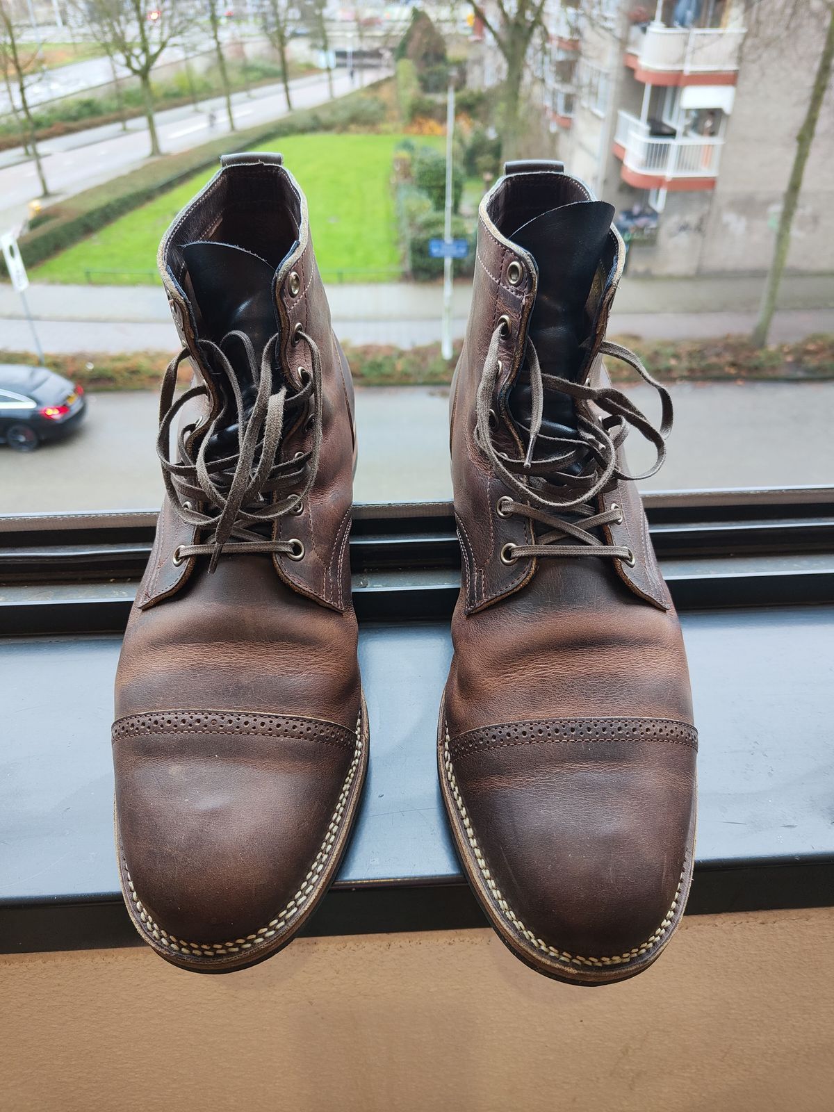 Photo by patinathunderdome on December 5, 2021 of the Viberg Service Boot in Horween Rowdy Dachshund.