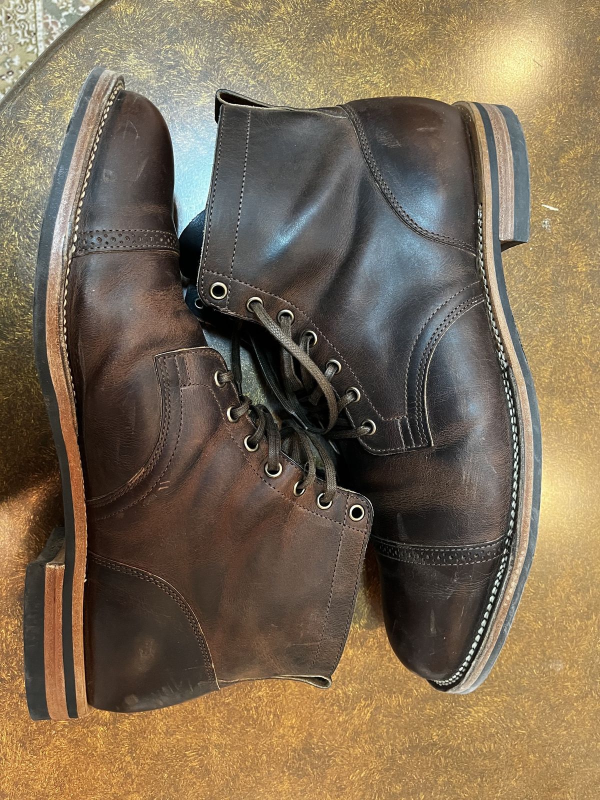 Photo by patinathunderdome on January 4, 2022 of the Viberg Service Boot in Horween Rowdy Dachshund.