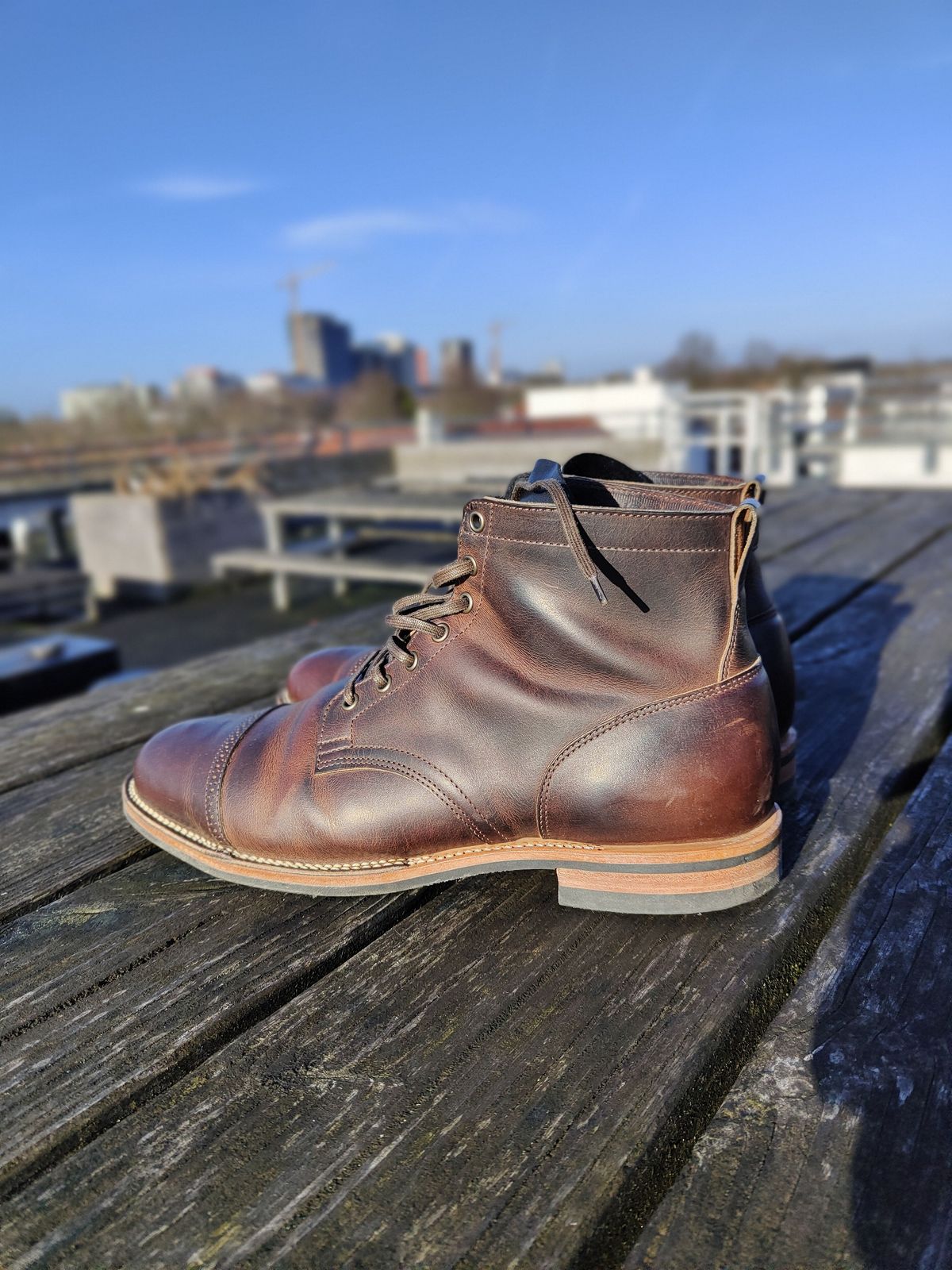 Photo by patinathunderdome on February 5, 2022 of the Viberg Service Boot in Horween Rowdy Dachshund.