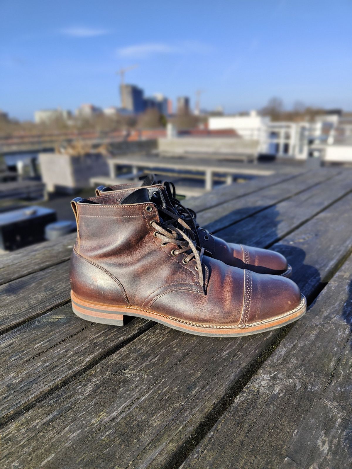 Photo by patinathunderdome on February 5, 2022 of the Viberg Service Boot in Horween Rowdy Dachshund.