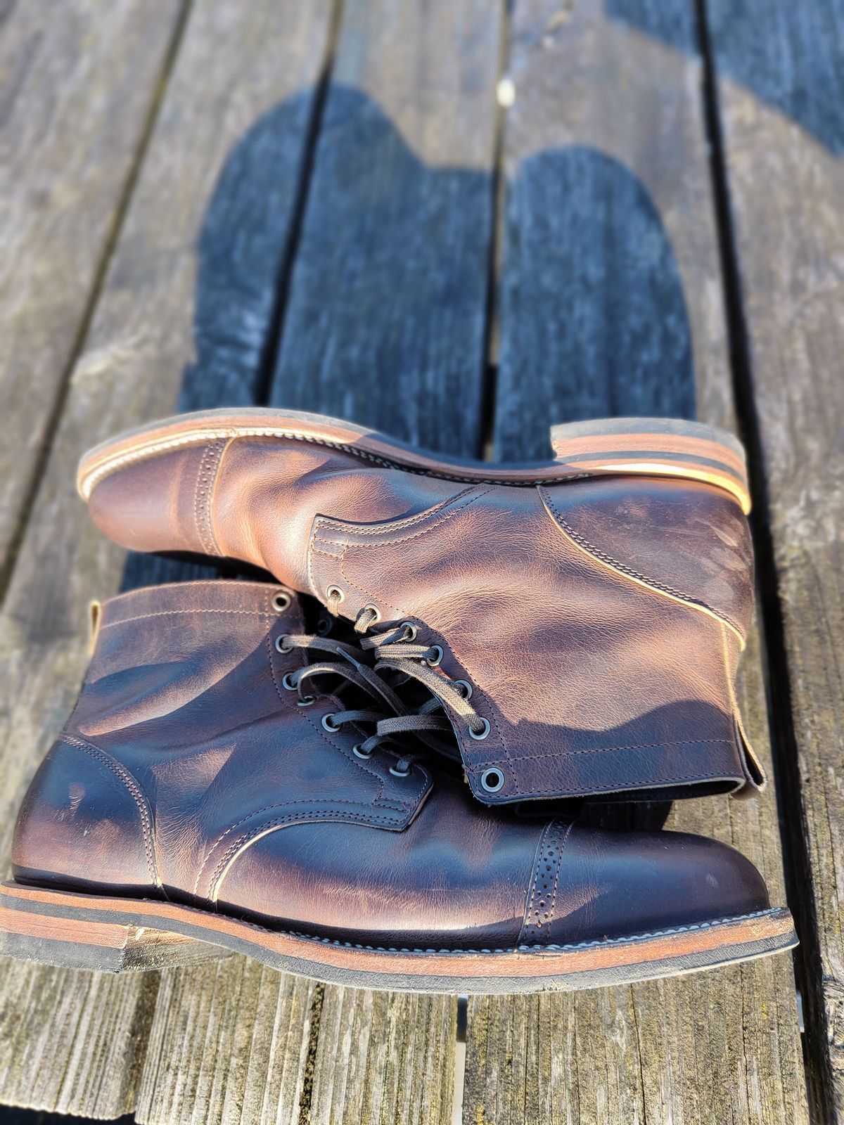 Photo by patinathunderdome on February 5, 2022 of the Viberg Service Boot in Horween Rowdy Dachshund.