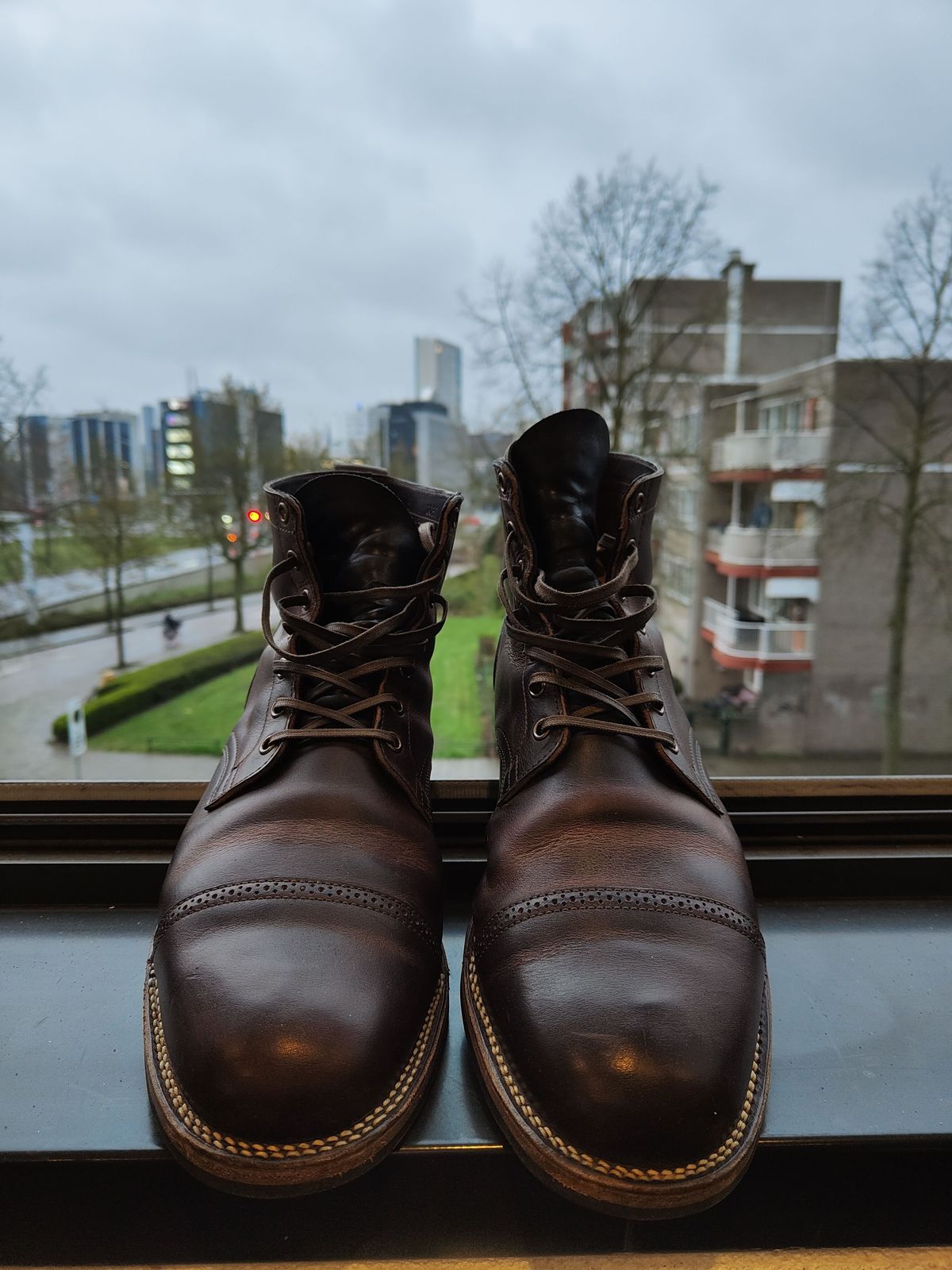 Photo by patinathunderdome on April 5, 2022 of the Viberg Service Boot in Horween Rowdy Dachshund.