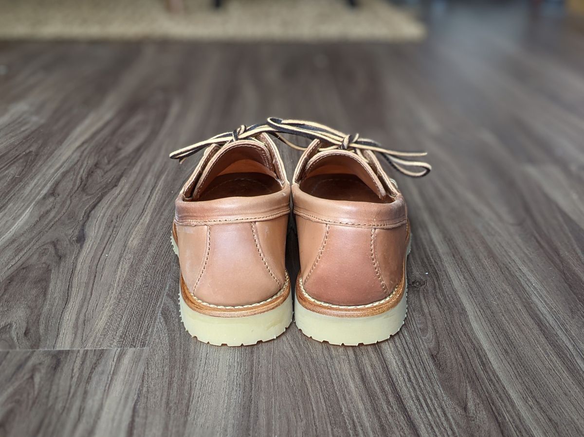 Photo by patinathunderdome on October 1, 2021 of the Rancourt & Co. Classic Ranger-Moc in Horween Natural Shell Cordovan.
