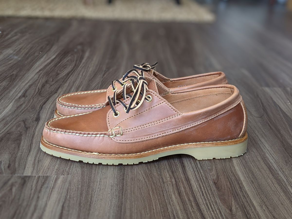 Photo by patinathunderdome on October 1, 2021 of the Rancourt & Co. Classic Ranger-Moc in Horween Natural Shell Cordovan.