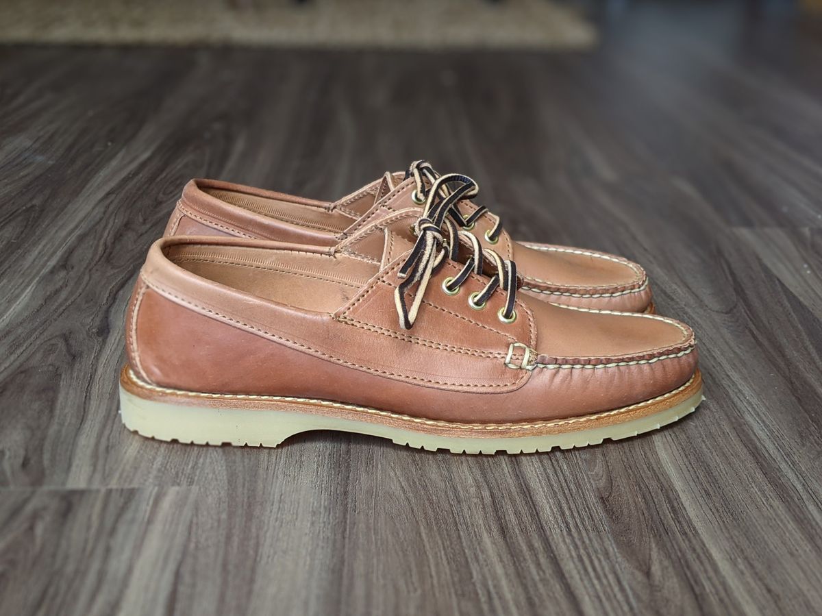 Photo by patinathunderdome on October 1, 2021 of the Rancourt & Co. Classic Ranger-Moc in Horween Natural Shell Cordovan.