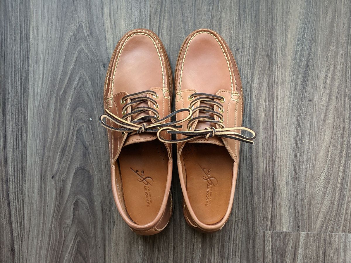 Photo by patinathunderdome on October 1, 2021 of the Rancourt & Co. Classic Ranger-Moc in Horween Natural Shell Cordovan.