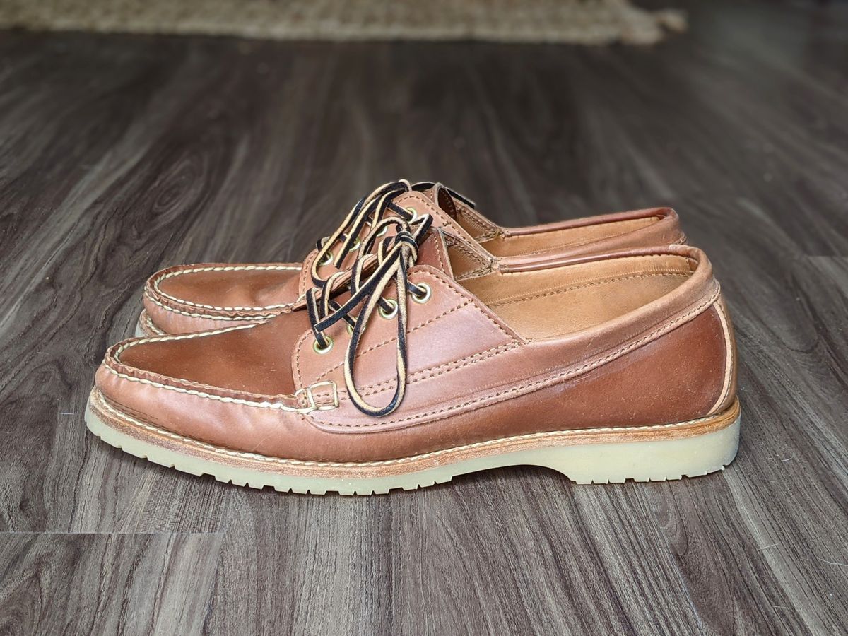 Photo by patinathunderdome on November 1, 2021 of the Rancourt & Co. Classic Ranger-Moc in Horween Natural Shell Cordovan.