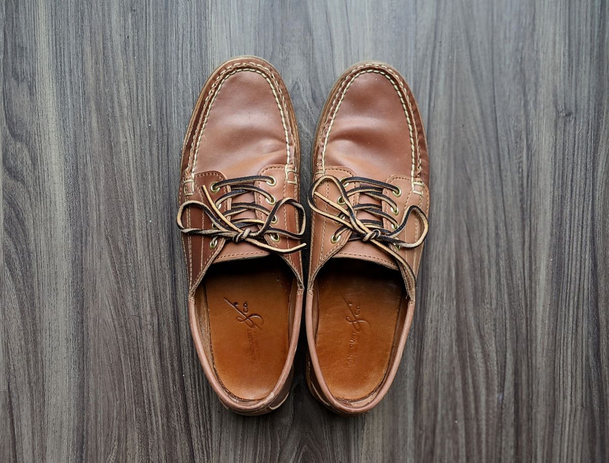 Photo by patinathunderdome on November 1, 2021 of the Rancourt & Co. Classic Ranger-Moc in Horween Natural Shell Cordovan.