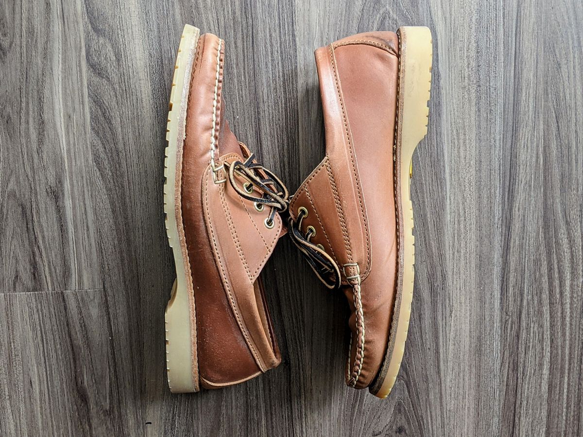 Photo by patinathunderdome on December 3, 2021 of the Rancourt & Co. Classic Ranger-Moc in Horween Natural Shell Cordovan.