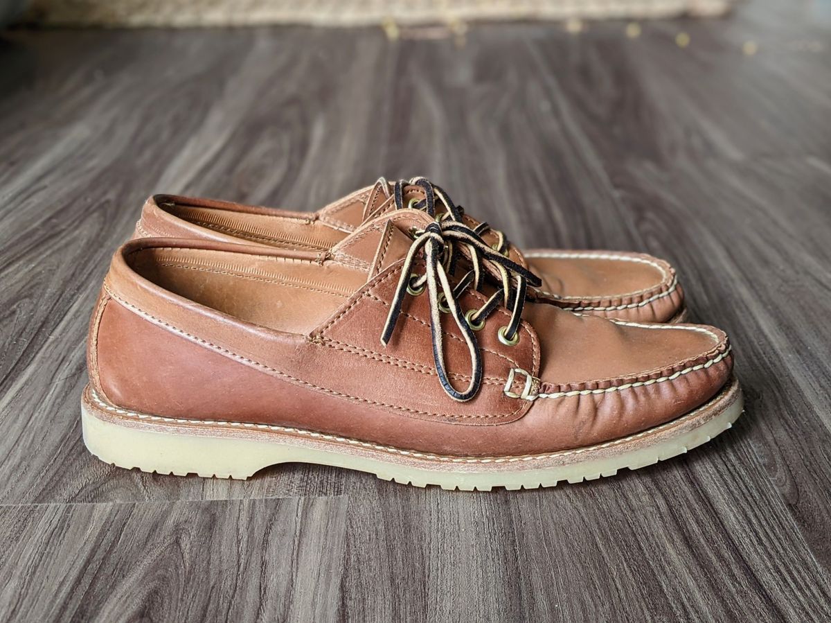 Photo by patinathunderdome on December 3, 2021 of the Rancourt & Co. Classic Ranger-Moc in Horween Natural Shell Cordovan.