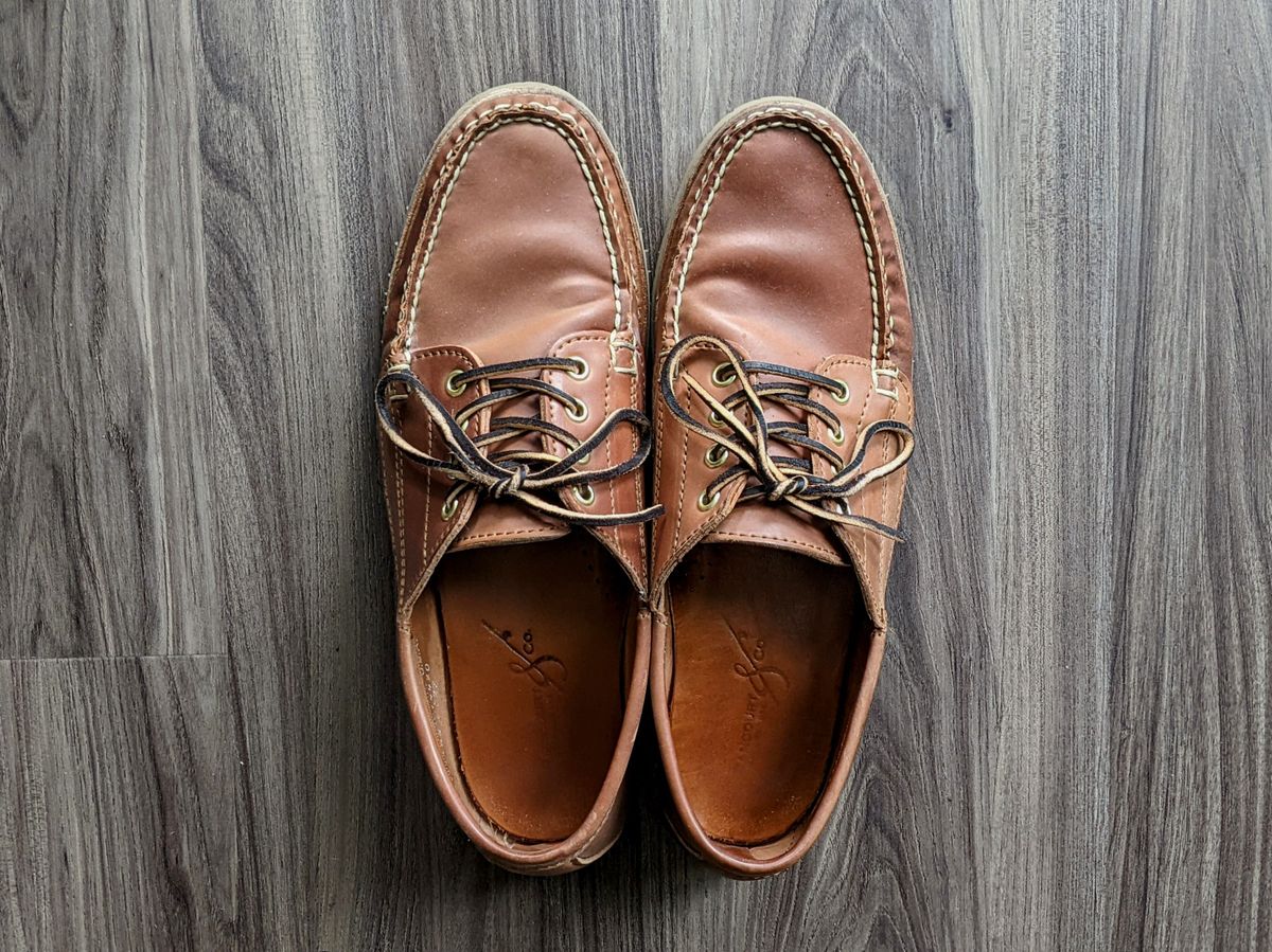 Photo by patinathunderdome on December 3, 2021 of the Rancourt & Co. Classic Ranger-Moc in Horween Natural Shell Cordovan.