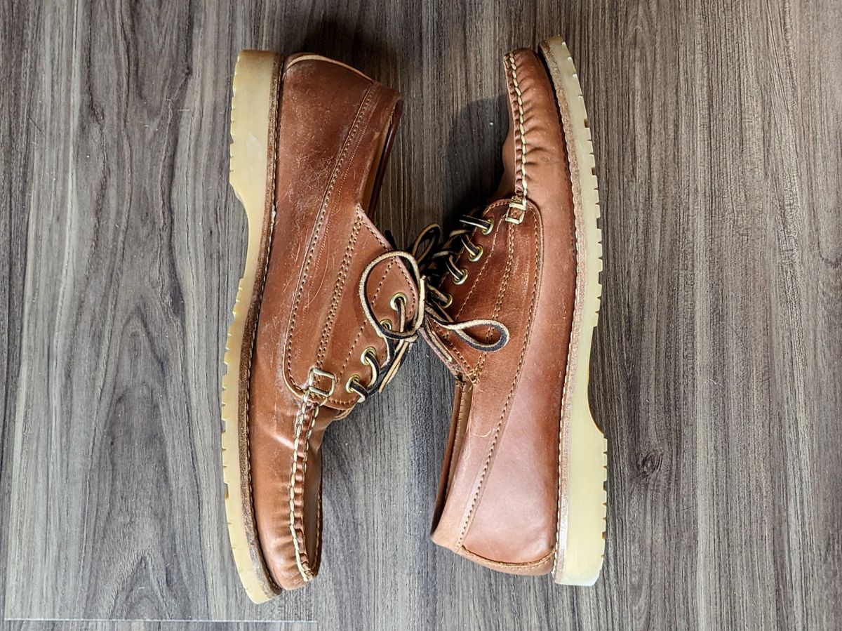 Photo by patinathunderdome on January 5, 2022 of the Rancourt & Co. Classic Ranger-Moc in Horween Natural Shell Cordovan.