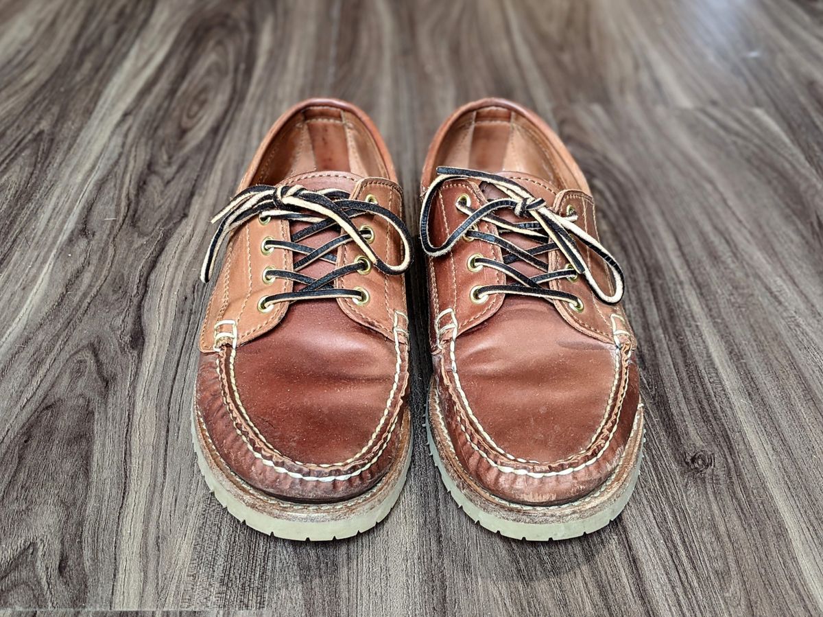 Photo by patinathunderdome on January 5, 2022 of the Rancourt & Co. Classic Ranger-Moc in Horween Natural Shell Cordovan.