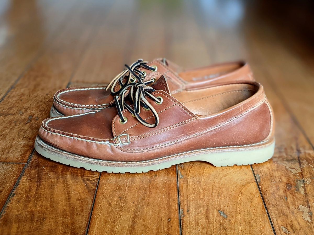 Photo by patinathunderdome on February 5, 2022 of the Rancourt & Co. Classic Ranger-Moc in Horween Natural Shell Cordovan.