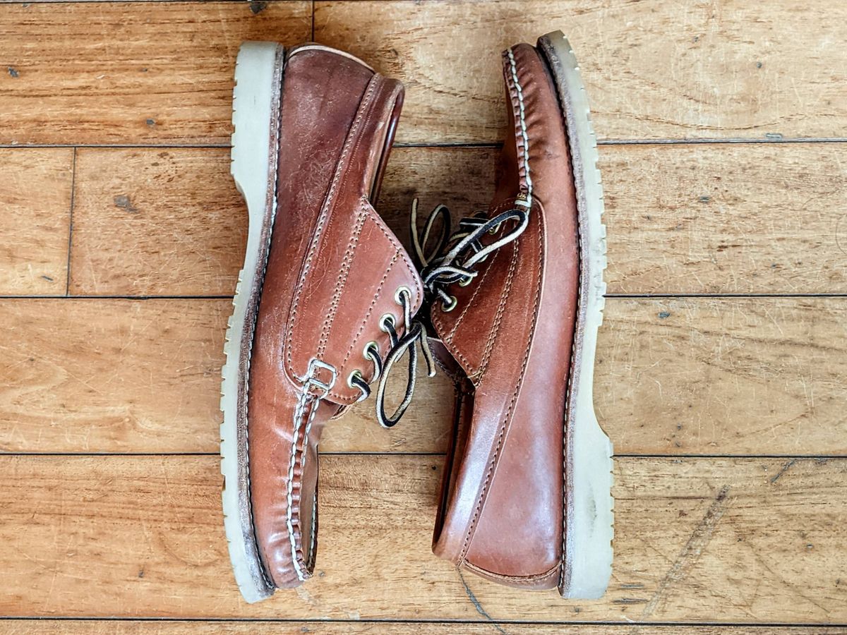 Photo by patinathunderdome on February 5, 2022 of the Rancourt & Co. Classic Ranger-Moc in Horween Natural Shell Cordovan.