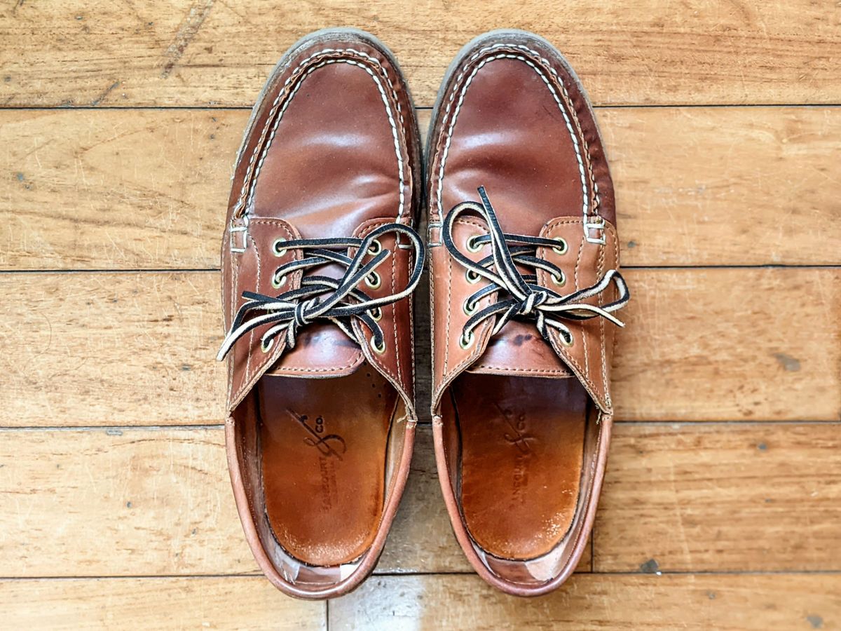 Photo by patinathunderdome on February 5, 2022 of the Rancourt & Co. Classic Ranger-Moc in Horween Natural Shell Cordovan.