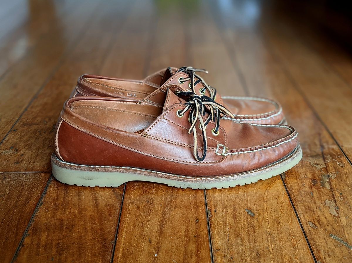 Photo by patinathunderdome on February 5, 2022 of the Rancourt & Co. Classic Ranger-Moc in Horween Natural Shell Cordovan.