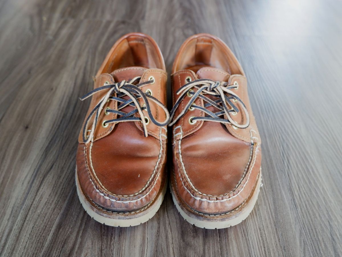 Photo by patinathunderdome on April 6, 2022 of the Rancourt & Co. Classic Ranger-Moc in Horween Natural Shell Cordovan.