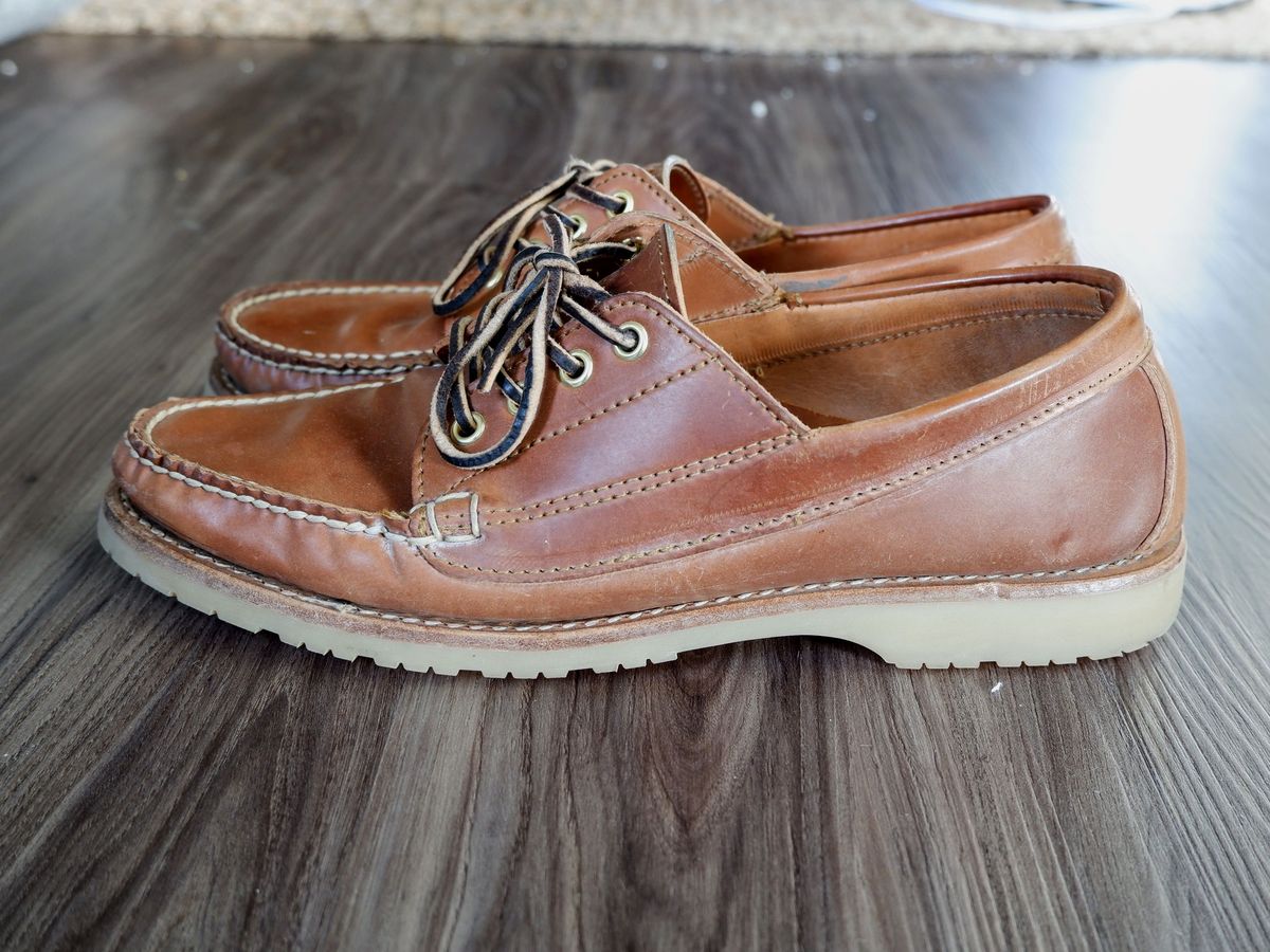 Photo by patinathunderdome on April 6, 2022 of the Rancourt & Co. Classic Ranger-Moc in Horween Natural Shell Cordovan.