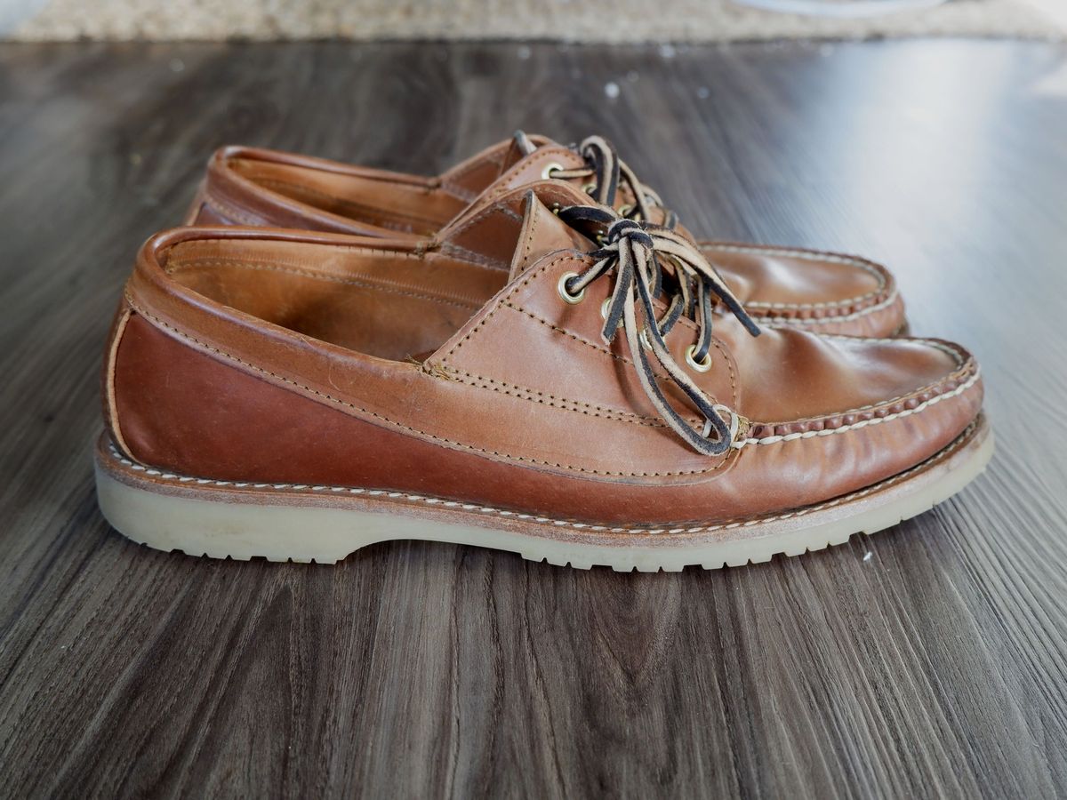 Photo by patinathunderdome on April 6, 2022 of the Rancourt & Co. Classic Ranger-Moc in Horween Natural Shell Cordovan.