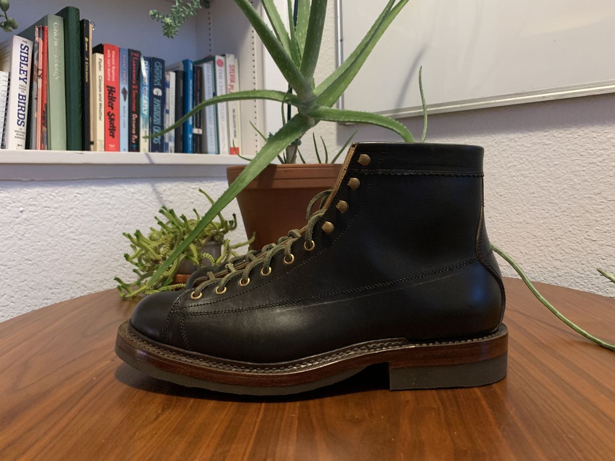 Photo by patinathunderdome on October 1, 2021 of the Sagara Cordmaster in Badalassi Carlo Oliva Minerva Overdyed Black.