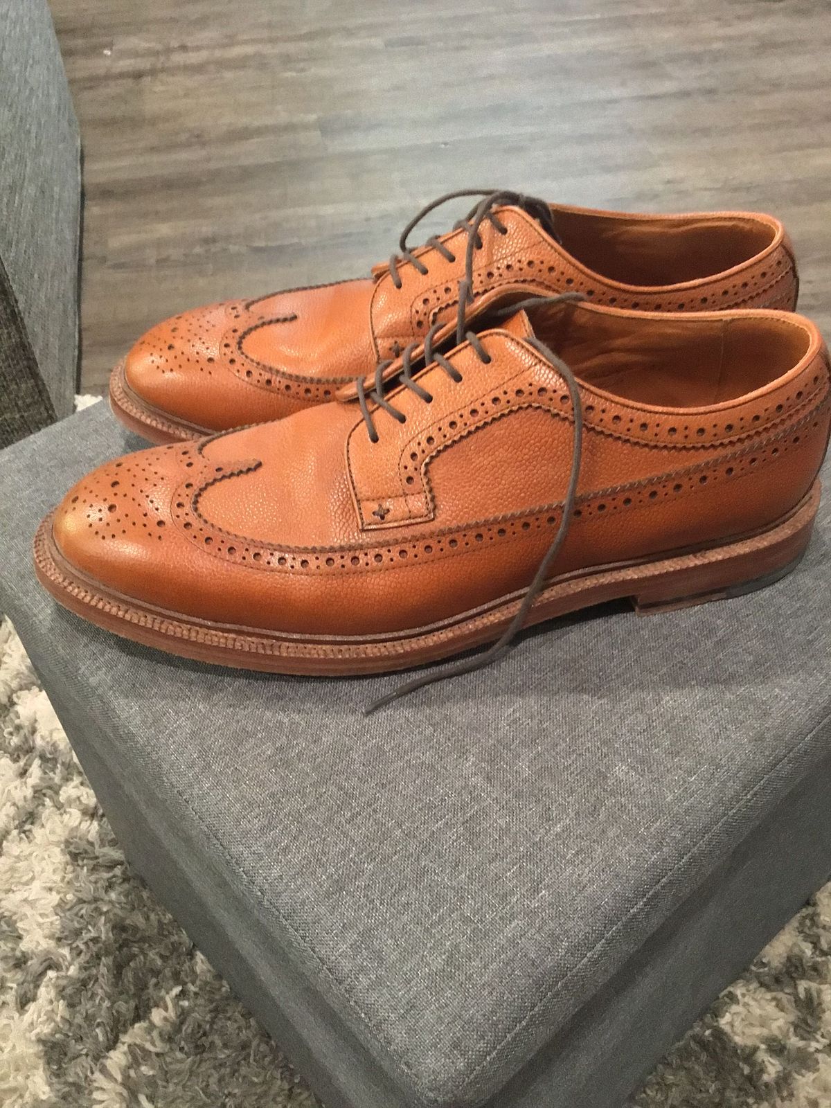 Photo by patinathunderdome on October 5, 2021 of the Grant Stone Plain Toe Blucher in Horween Brown Pebble Grain.
