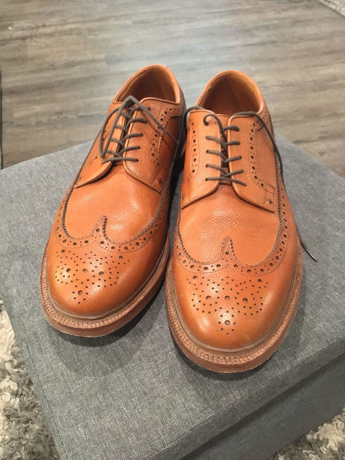 Photo by patinathunderdome on October 5, 2021 of the Grant Stone Plain Toe Blucher in Horween Brown Pebble Grain.