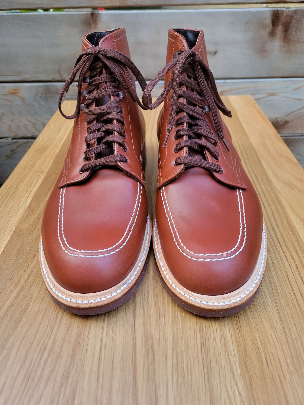 Photo by patinathunderdome on October 2, 2021 of the Alden Indy Boot in Horween Mahogany Legacy.
