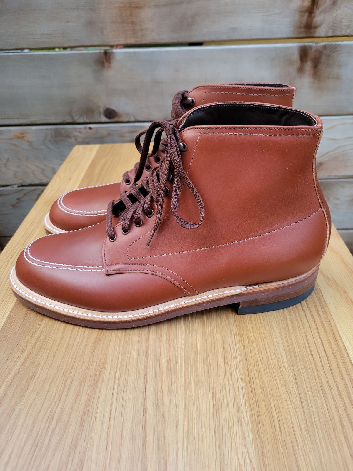 Photo by patinathunderdome on October 2, 2021 of the Alden Indy Boot in Horween Mahogany Legacy.