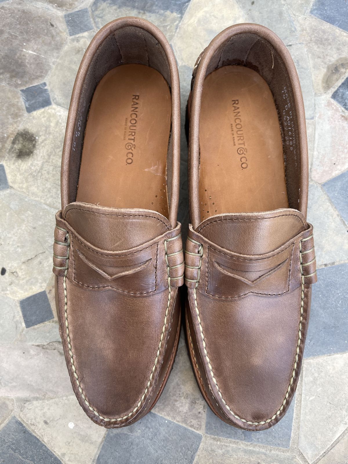Photo by patinathunderdome on September 30, 2021 of the Rancourt & Co. Beefroll Penny Loafers in Horween Natural Chromexcel.