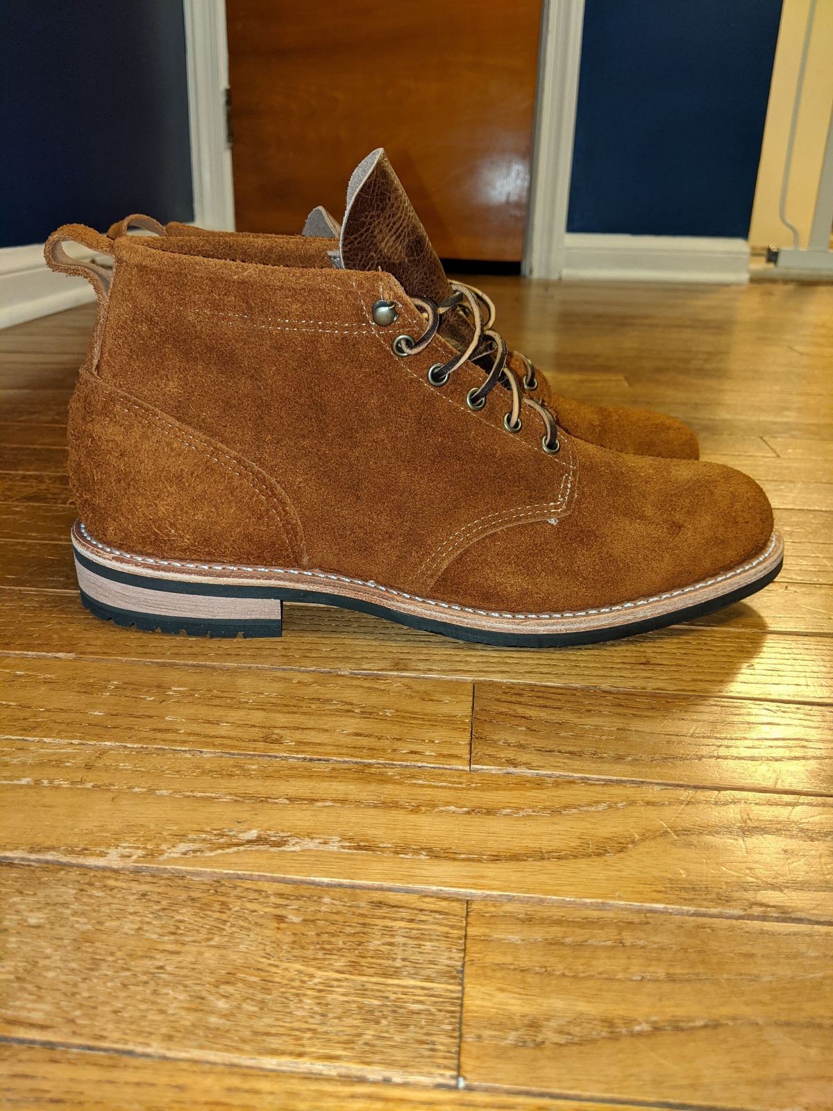 Photo by patinathunderdome on October 1, 2021 of the Mark Albert Outrider Boot in C.F. Stead Peanut Kudu Reverse.