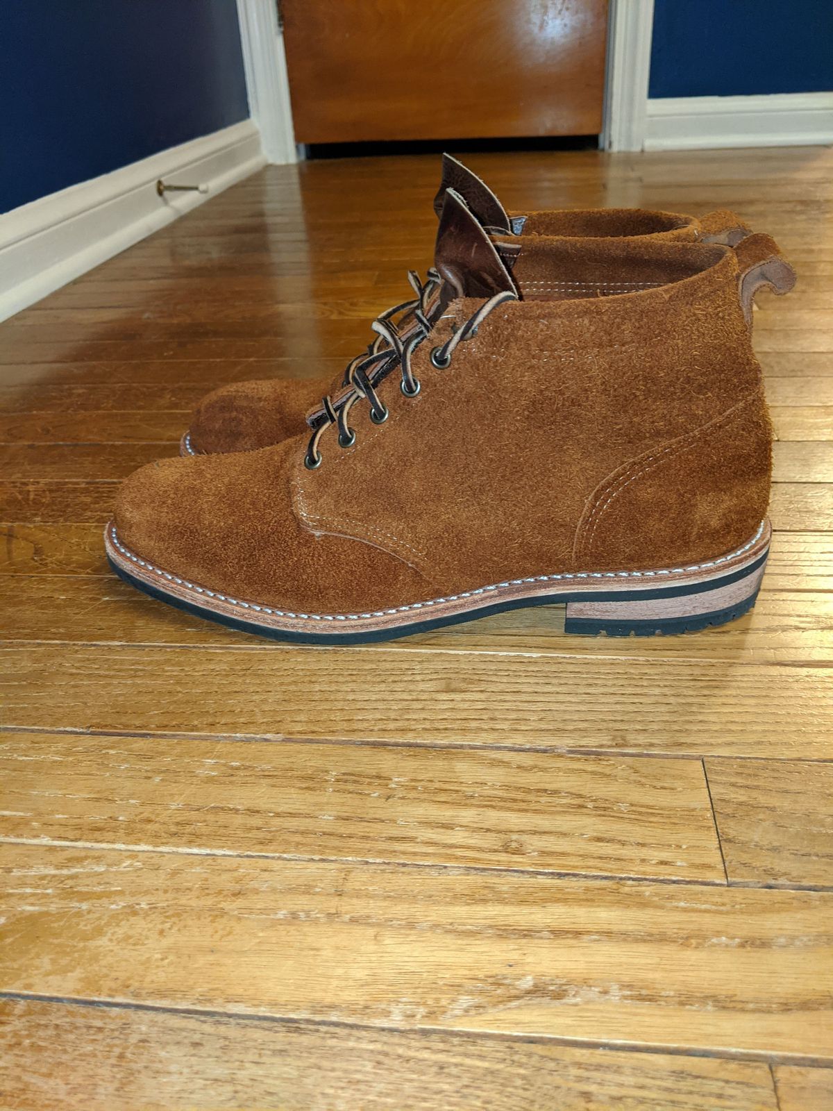 Photo by patinathunderdome on November 6, 2021 of the Mark Albert Outrider Boot in C.F. Stead Peanut Kudu Reverse.