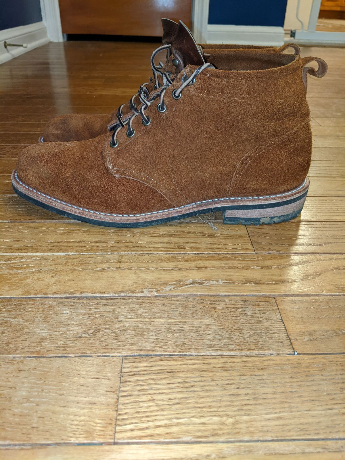 Photo by patinathunderdome on January 5, 2022 of the Mark Albert Outrider Boot in C.F. Stead Peanut Kudu Reverse.