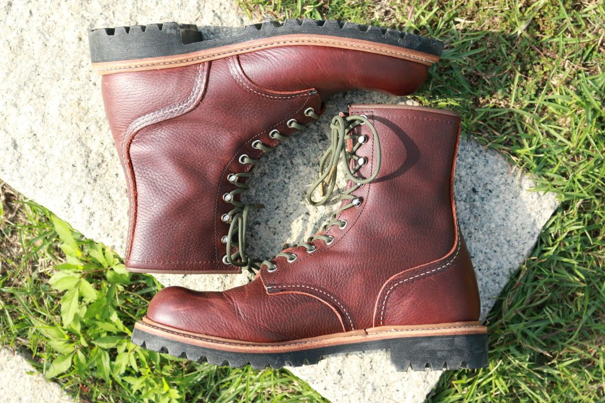Photo by patinathunderdome on November 5, 2021 of the Red Wing Logger in S.B. Foot Briar Oil Slick.