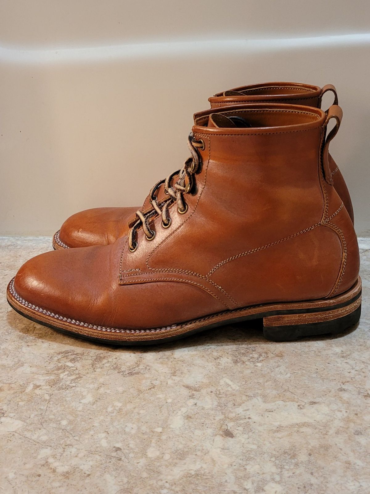 Photo by patinathunderdome on November 3, 2021 of the Midas Spalla Derby Boot in La Bretagna Whiskey Ghost.