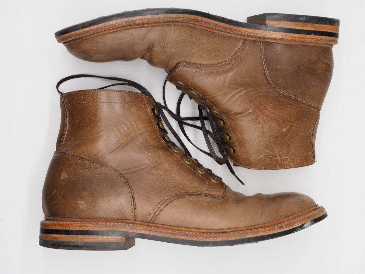 Photo by patinathunderdome on November 5, 2021 of the Grant Stone Diesel Boot in Horween Dune Chromexcel.