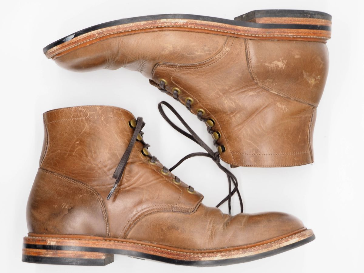 Photo by patinathunderdome on December 4, 2021 of the Grant Stone Diesel Boot in Horween Dune Chromexcel.