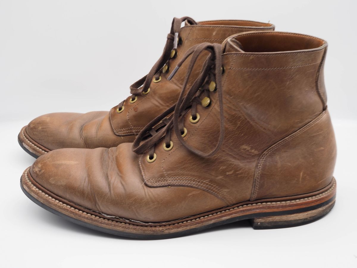 Photo by patinathunderdome on April 7, 2022 of the Grant Stone Diesel Boot in Horween Dune Chromexcel.