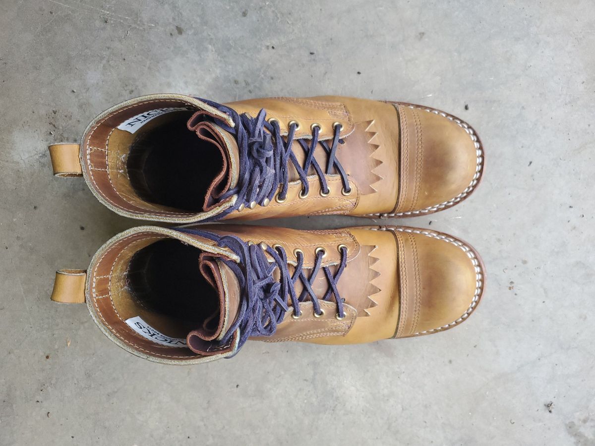 Photo by patinathunderdome on November 5, 2021 of the Nicks Prospector in Horween Khaki Chromepak.