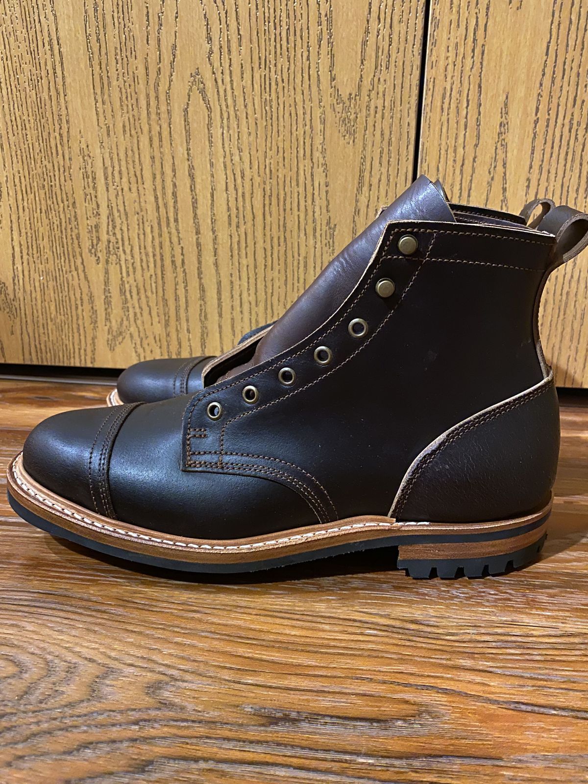 Photo by patinathunderdome on October 1, 2021 of the Truman Service Boot in Horween Java Waxed Flesh.