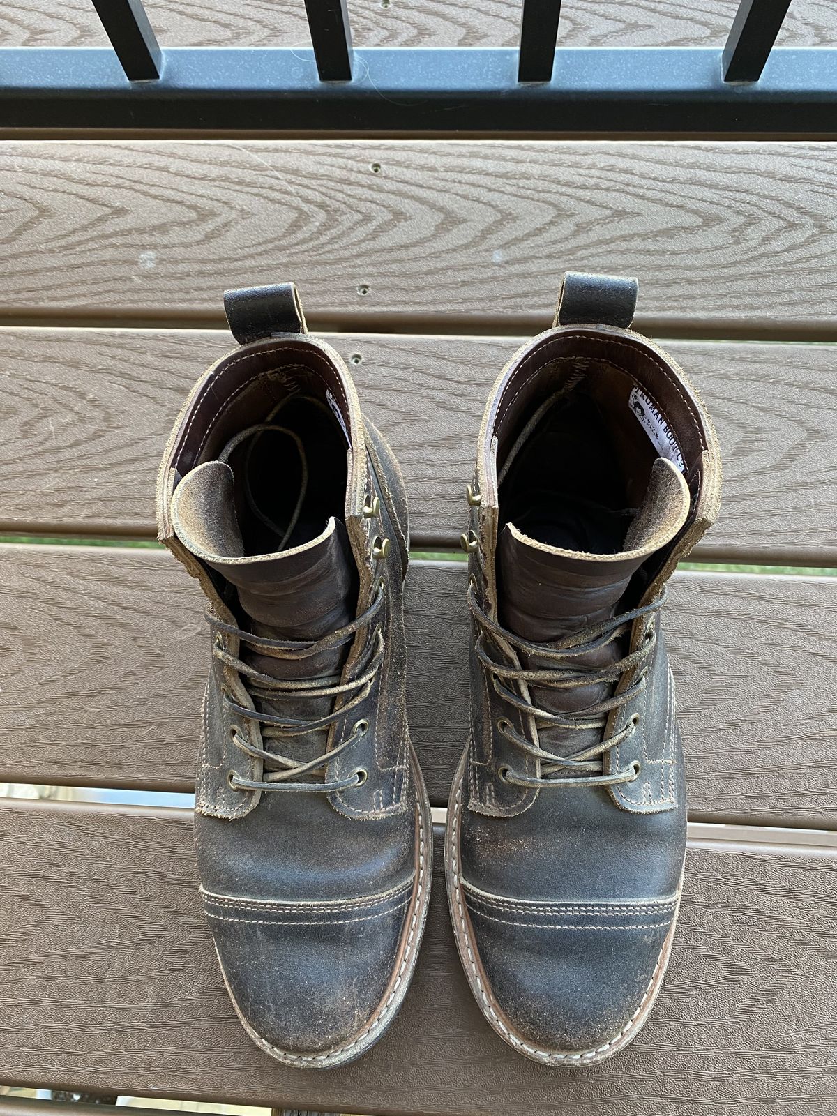Photo by patinathunderdome on November 4, 2021 of the Truman Service Boot in Horween Java Waxed Flesh.