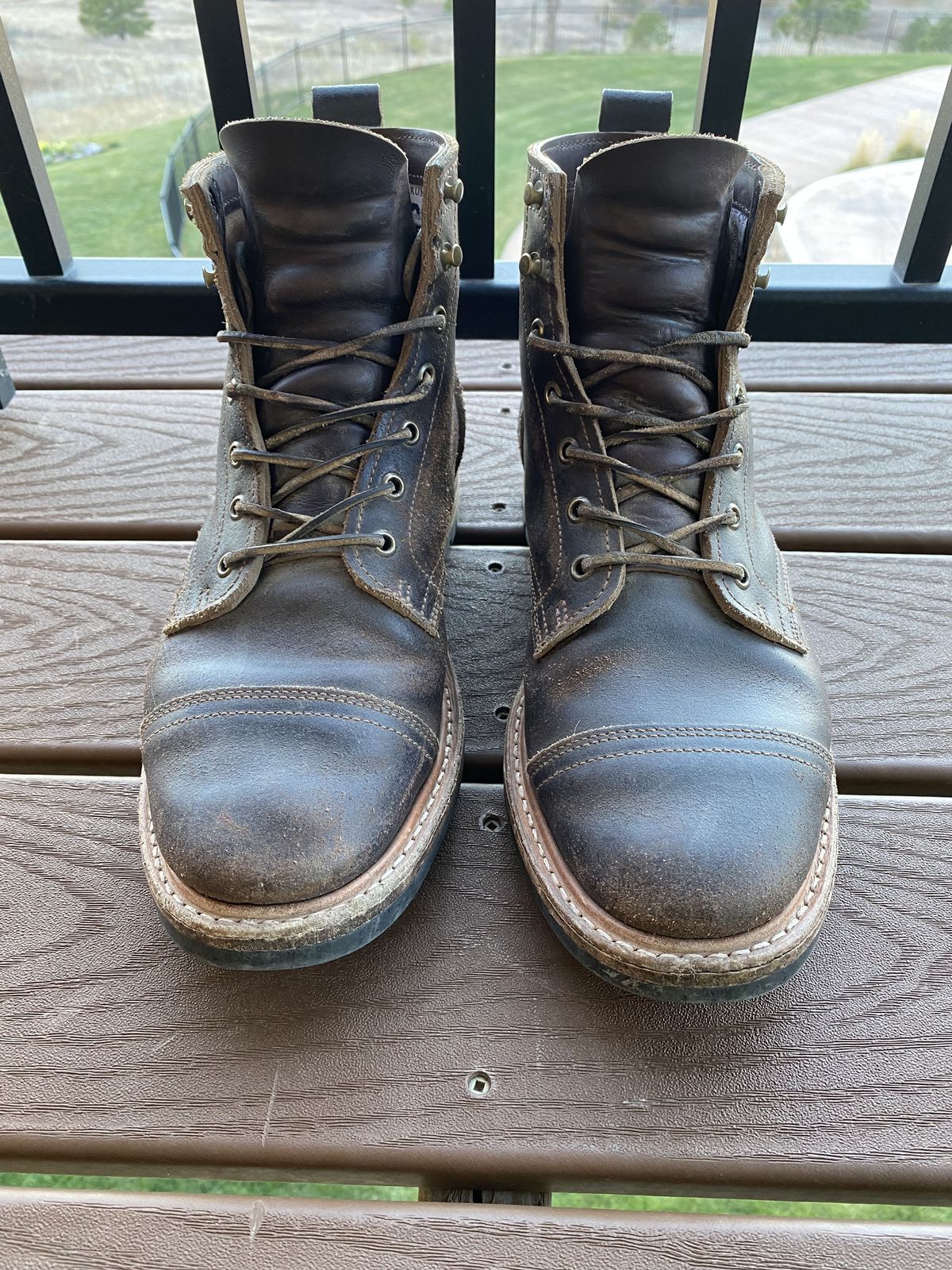 Photo by patinathunderdome on November 4, 2021 of the Truman Service Boot in Horween Java Waxed Flesh.