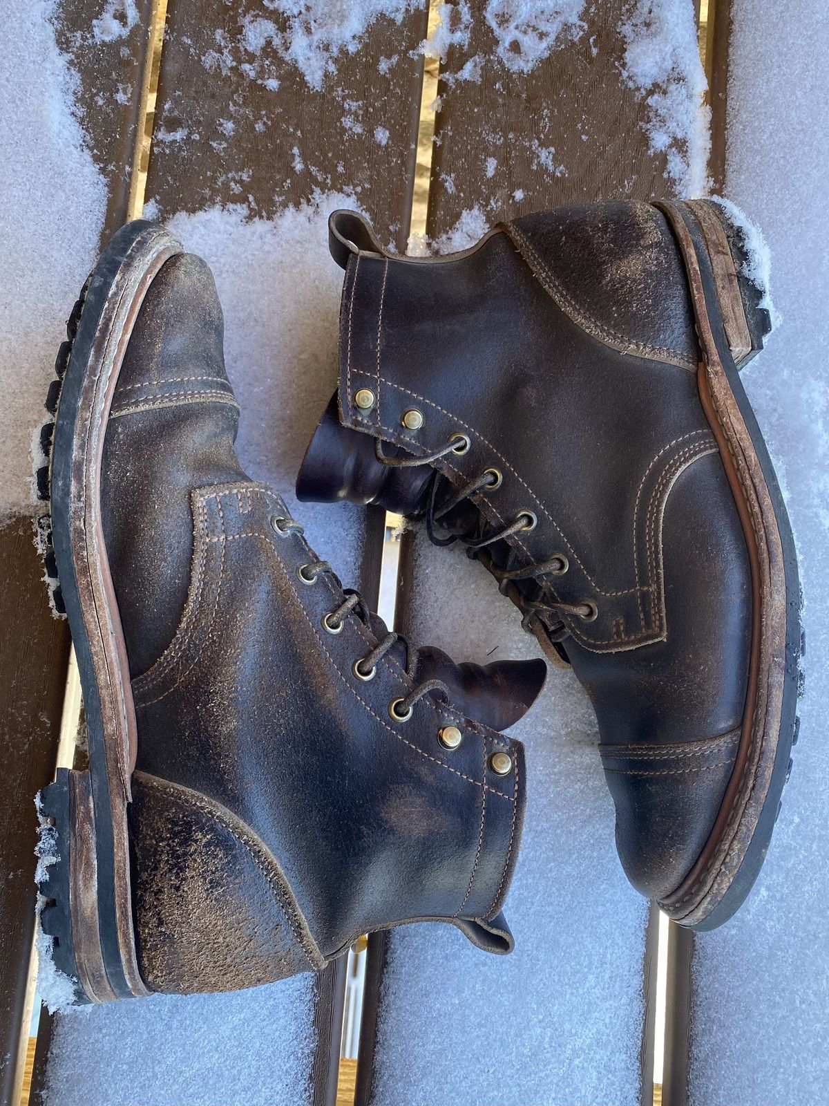Photo by patinathunderdome on January 2, 2022 of the Truman Service Boot in Horween Java Waxed Flesh.