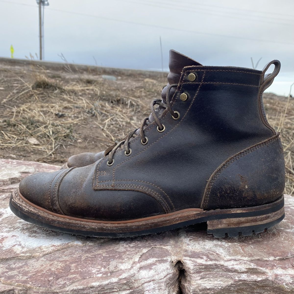 Photo by patinathunderdome on February 1, 2022 of the Truman Service Boot in Horween Java Waxed Flesh.
