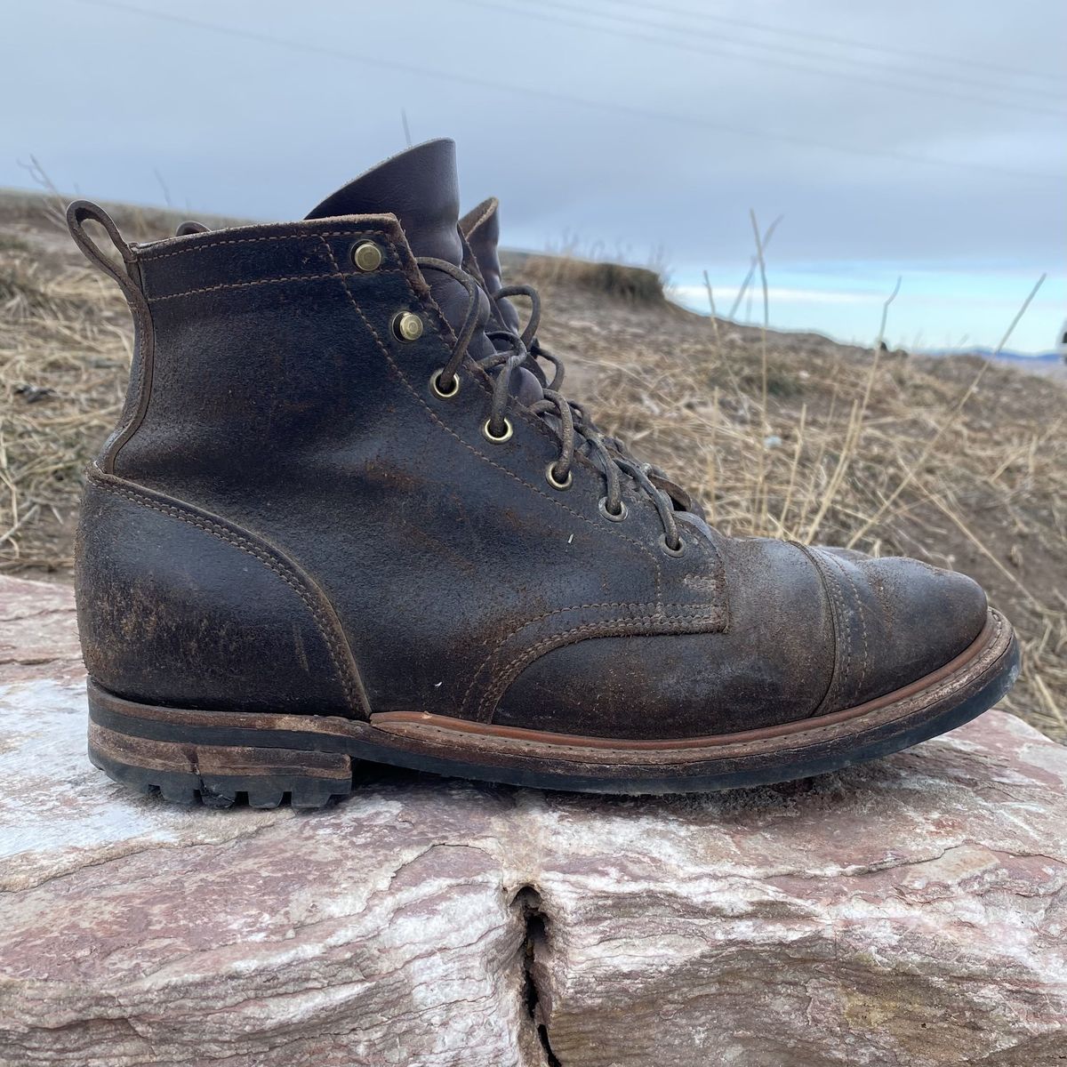 Photo by patinathunderdome on February 1, 2022 of the Truman Service Boot in Horween Java Waxed Flesh.