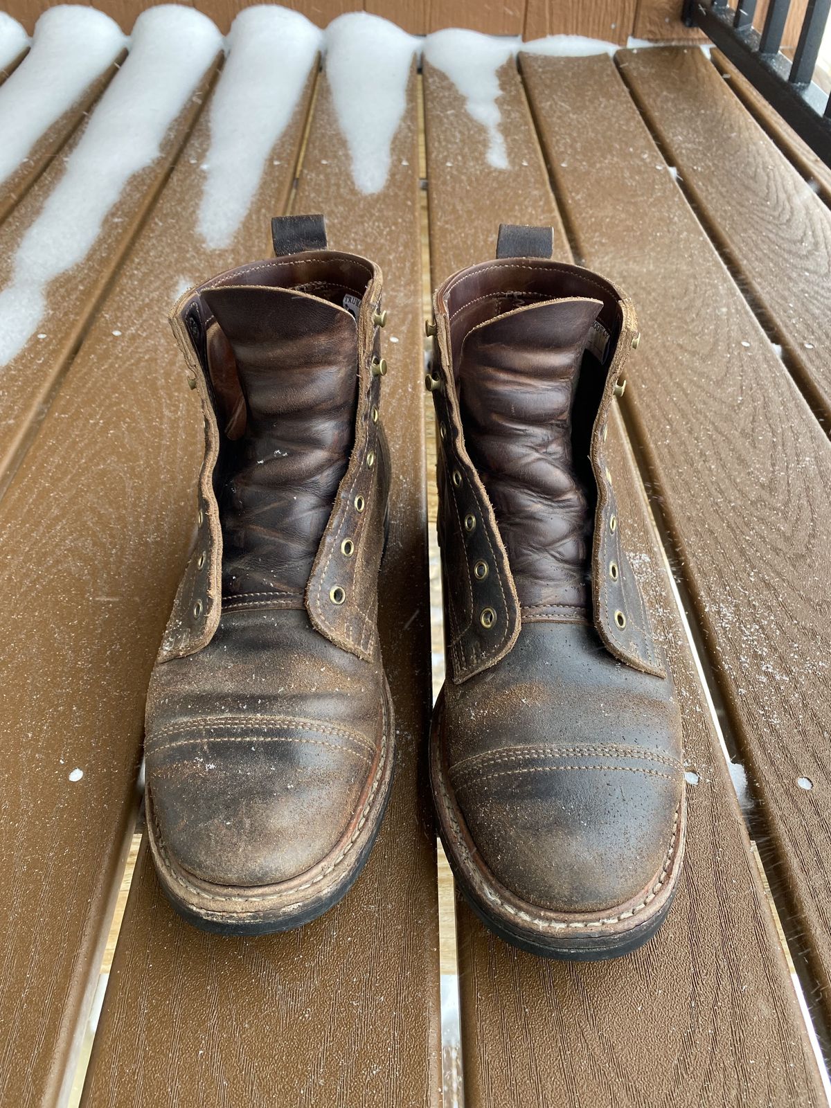 Photo by patinathunderdome on March 5, 2022 of the Truman Service Boot in Horween Java Waxed Flesh.