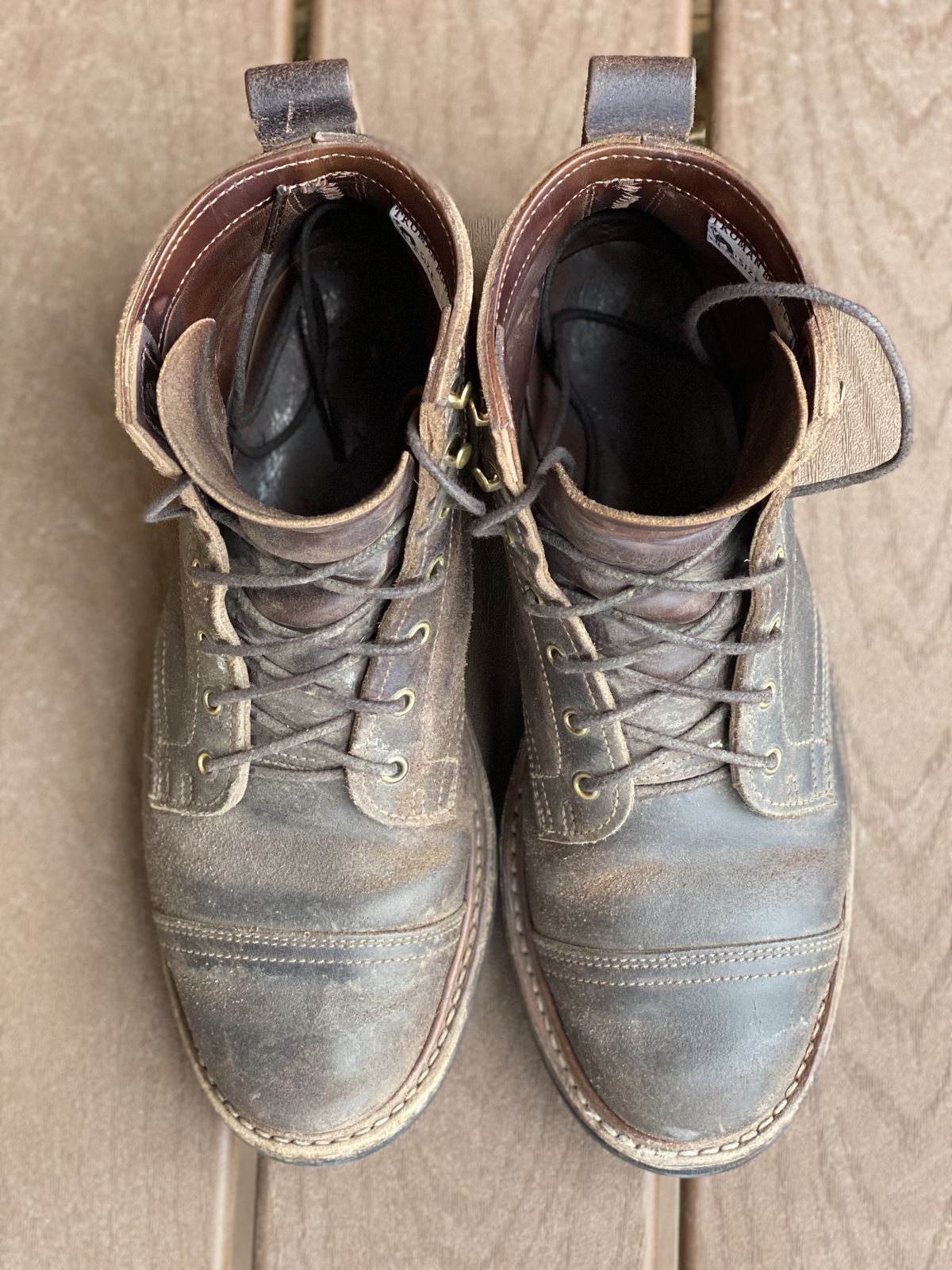 Photo by patinathunderdome on April 5, 2022 of the Truman Service Boot in Horween Java Waxed Flesh.