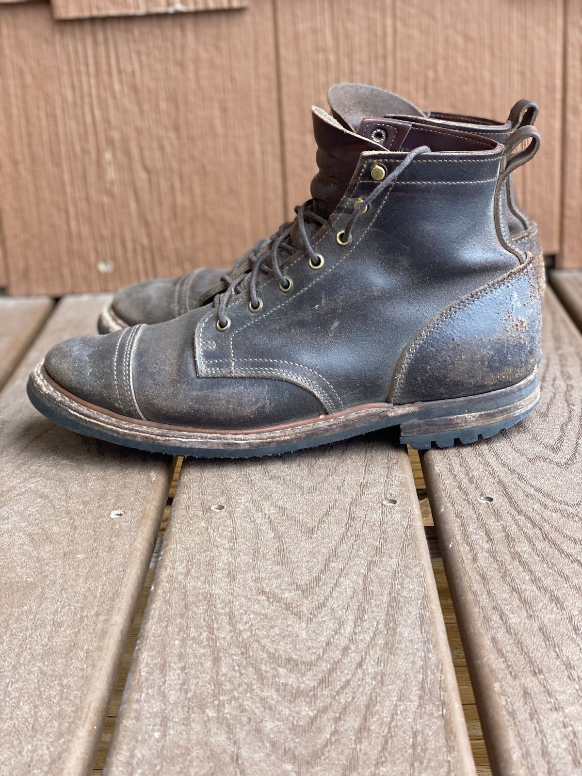 Photo by patinathunderdome on April 5, 2022 of the Truman Service Boot in Horween Java Waxed Flesh.